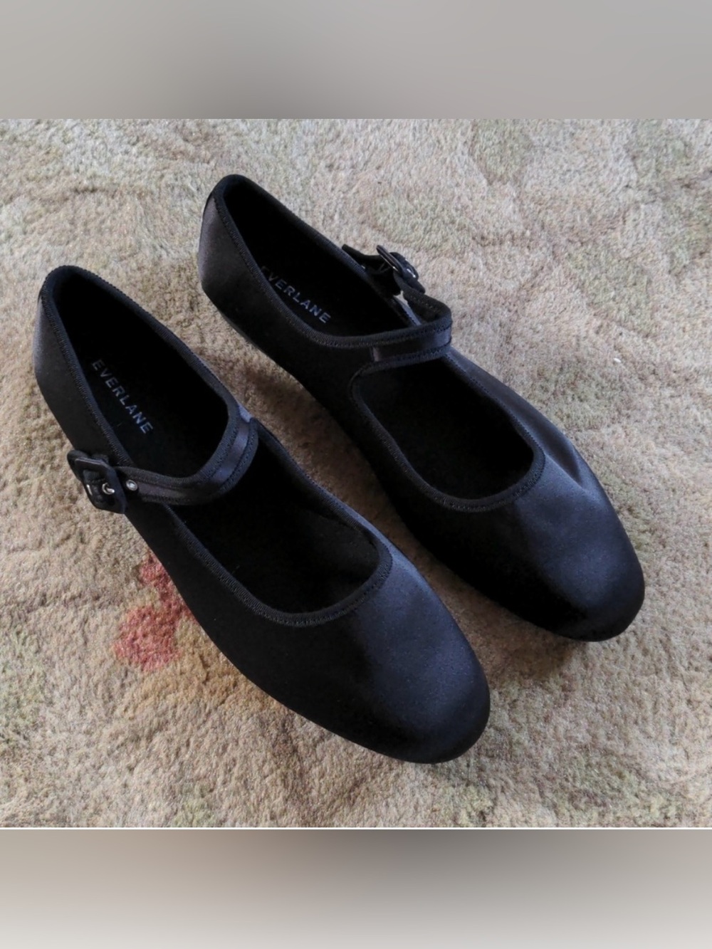 LIKE NEW Everlane Black Satin Mary Jane Day Buckle Flats Sz. 10